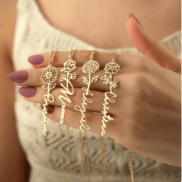 [SEPETTE EK %10 İNDRİM SADECE SINIRLI BİR SÜRE İÇİN] 🌸 Doğum Ayı Çiçeği İsim Kolyesi – Kişiye Özel
